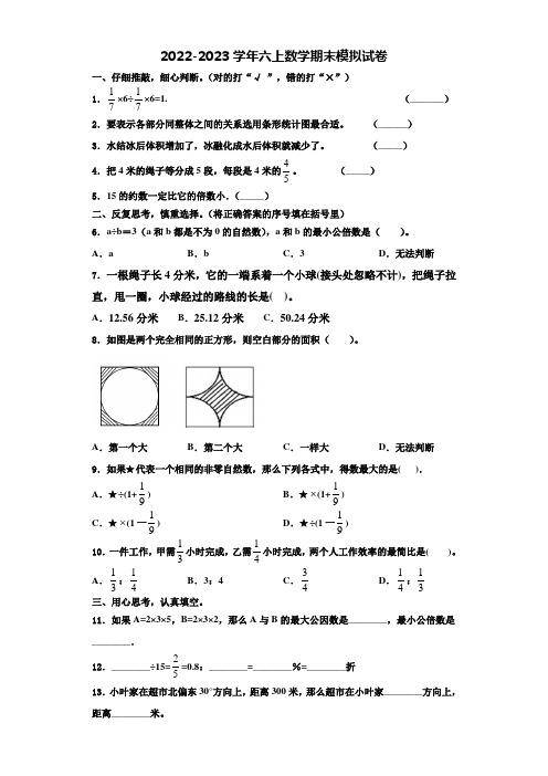 2022-2023学年福建省南平市六年级数学第一学期期末考试试题含解析