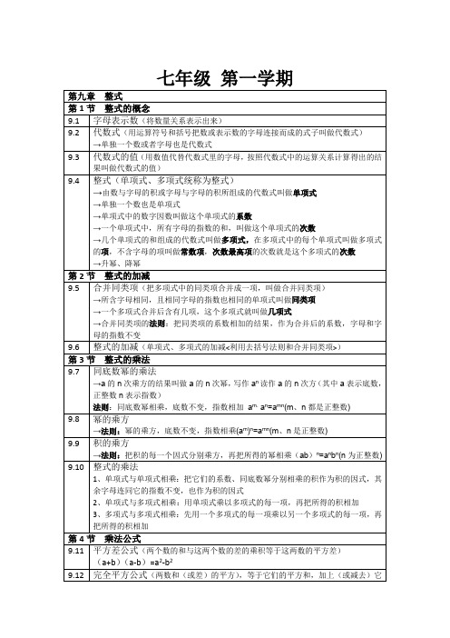 沪教版七上教材知识点