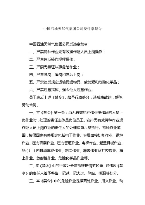 中国石油天然气集团公司反违章禁令和九项原则