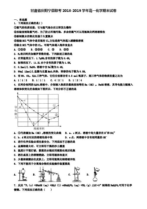 甘肃省庆阳宁县联考2018-2019学年高一化学期末试卷