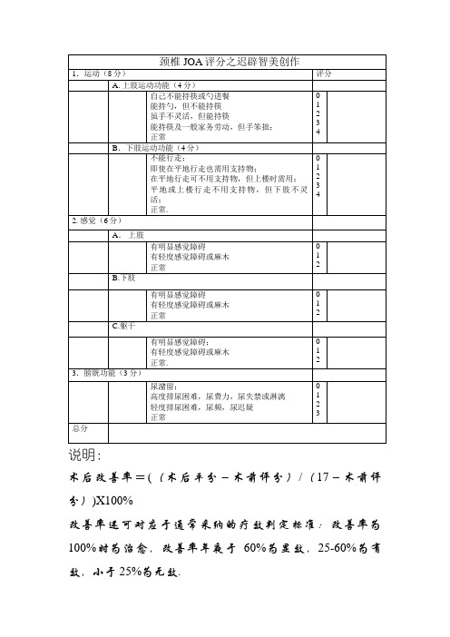 颈椎JOA评分 表格