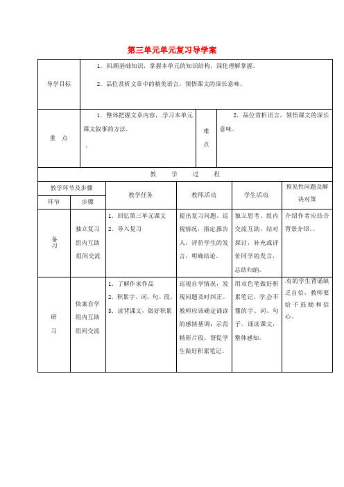 七年级语文上册第三单元复习导学案新人教版