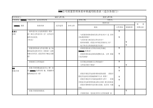 内审通用检查检查表(全套表格-适合各部门)