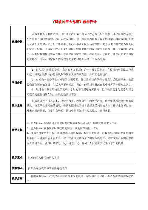 高中政治 财政的巨大作用精品教案