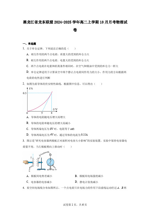 黑龙江省龙东联盟2024-2025学年高二上学期10月月考物理试卷