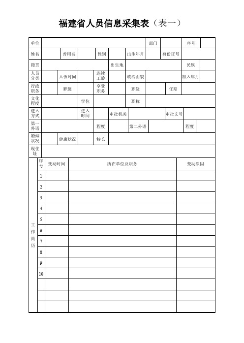 福建省人员信息采集表(表一)