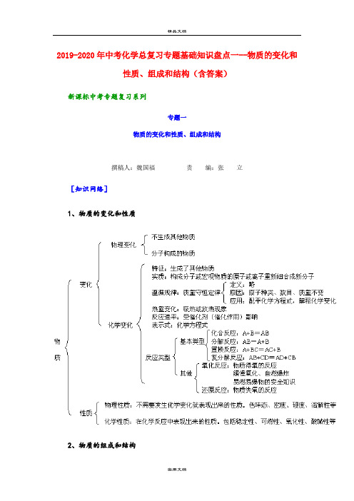 中考化学总复习专题基础知识盘点一--物质的变化和性质、组成和结构(含答案)