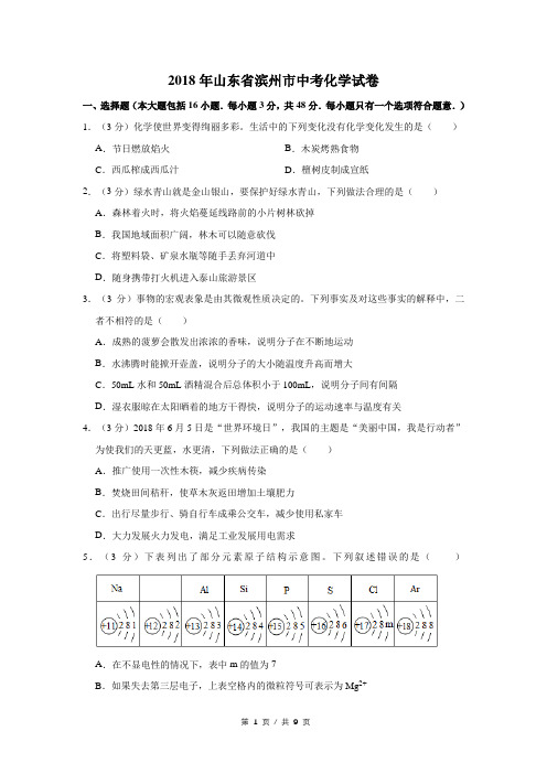 2018年山东省滨州市中考化学试卷