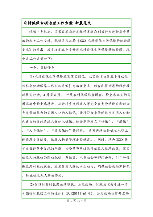 农村低保专项治理工作方案_新晨范文.doc