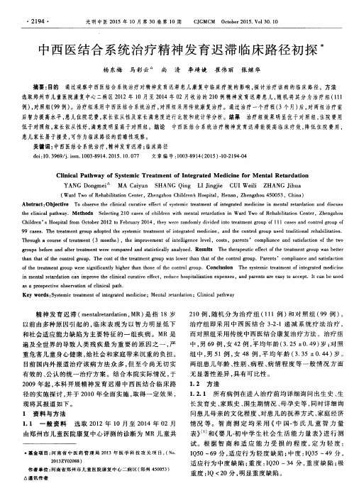 中西医结合系统治疗精神发育迟滞临床路径初探