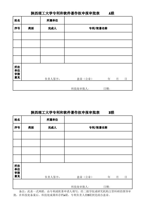 专利和软件著作权申报审批表