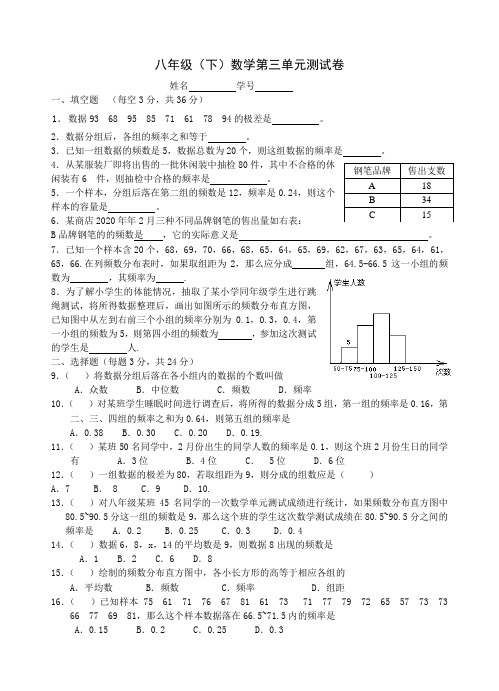 八年级(下)数学第三单元测试卷