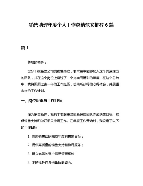 销售助理年度个人工作总结范文推荐6篇