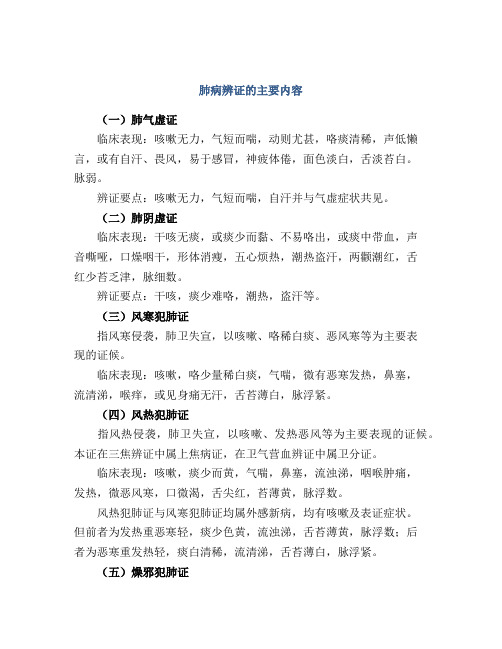 肺病辨证的主要内容