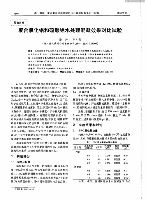 聚合氯化铝和硫酸铝水处理混凝效果对比试验