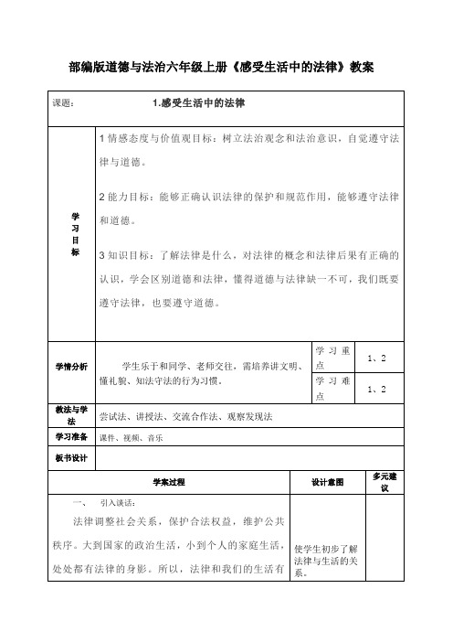 部编版道德与法治六年级上册《感受生活中的法律》教案 