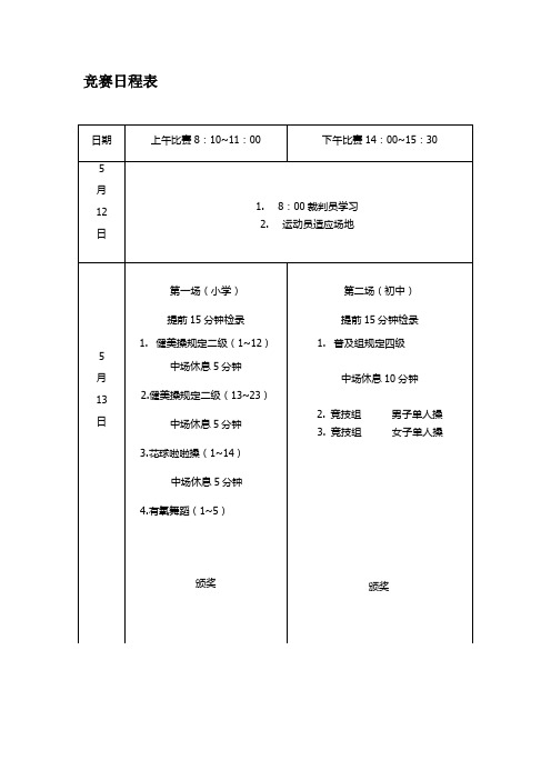 2014年健美操竞赛日程表  熟悉场地时间安排表