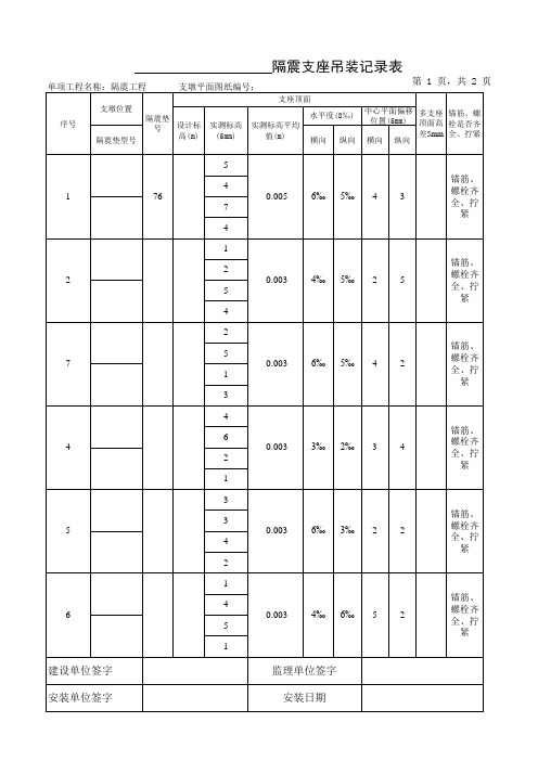 隔震支座施工过程观测表格