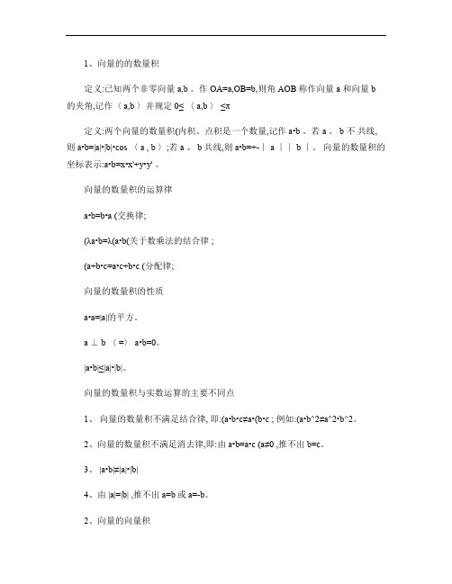 高中数学平面向量公式