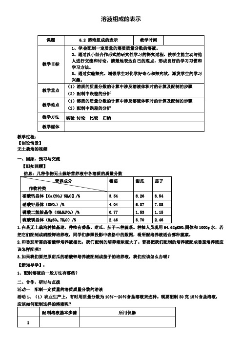 沪教版初三化学之6.2溶液组成的表示(第3课时)教案