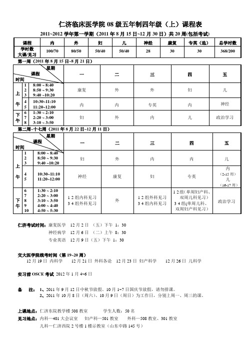 08级五年制课程表