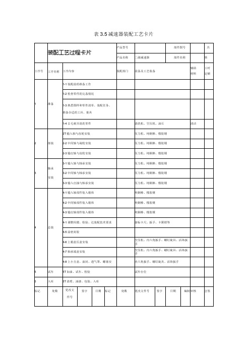 装配钳工：表35减速器装配工艺卡片