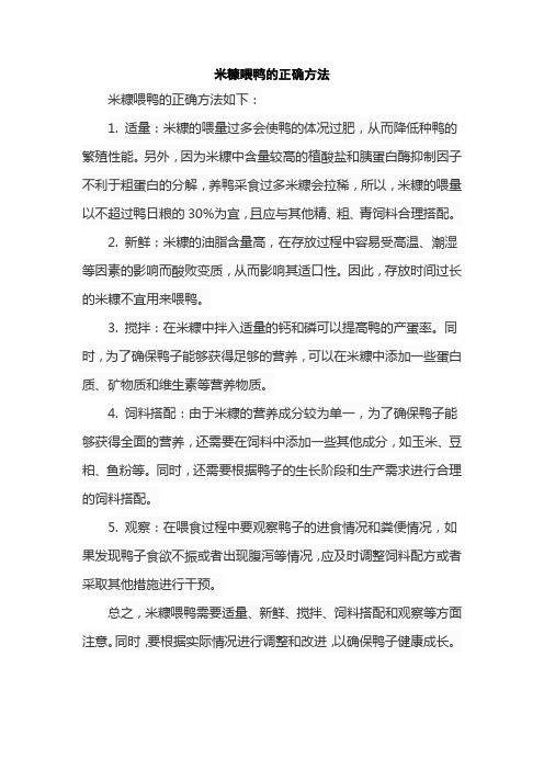 米糠喂鸭的正确方法