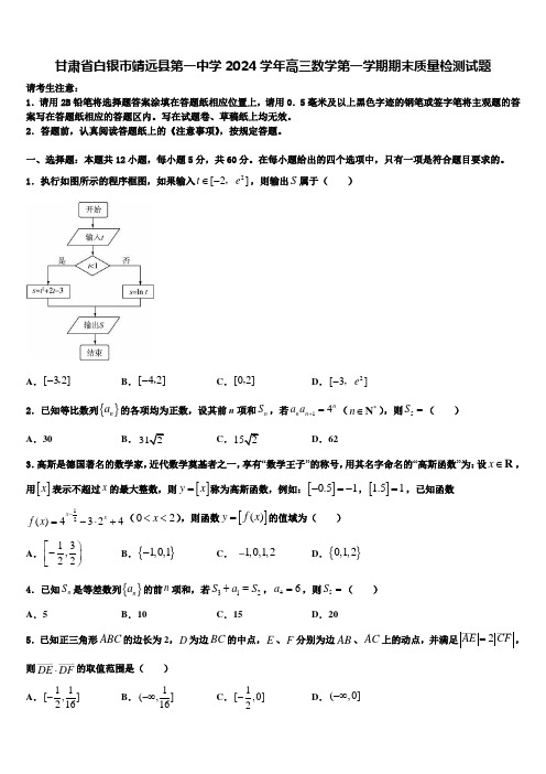 甘肃省白银市靖远县第一中学2024学年高三数学第一学期期末质量检测试题含解析