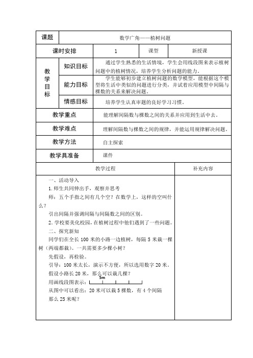 数学广角——植树问题(两端都栽)教学设计