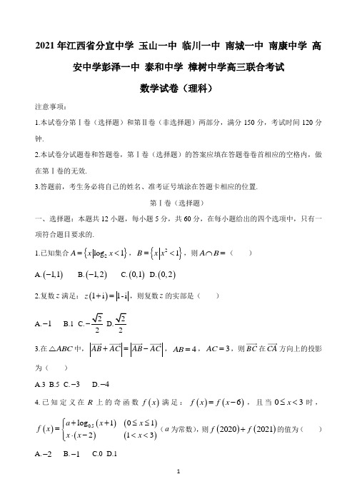 江西省九所重点中学(玉山一中、临川一中等)2021届高三下学期3月联合考试数学(理)试题 含答案