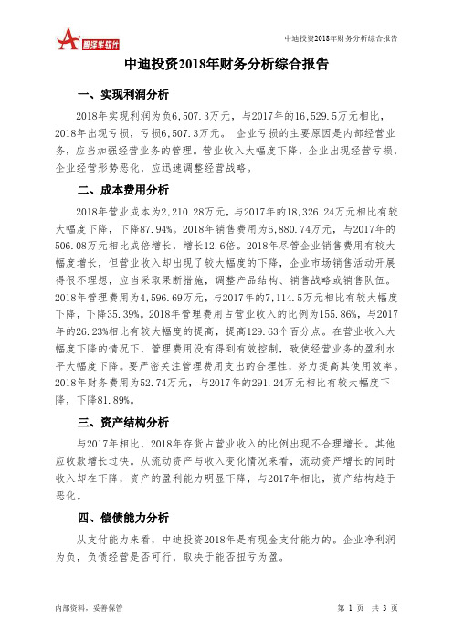 中迪投资2018年财务分析结论报告-智泽华