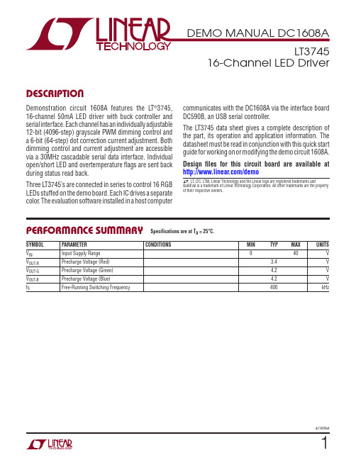 linear DC1608A 16 通道 LED 驱动器演示电路说明手册说明书