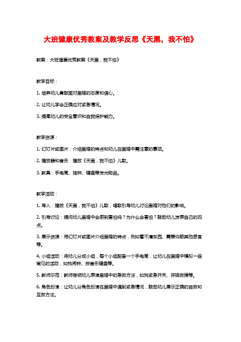 大班健康优秀教案及教学反思《天黑,我不怕》