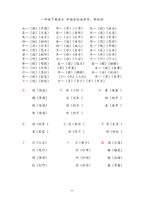 一年级下册语文 加偏旁组成新字、再组词