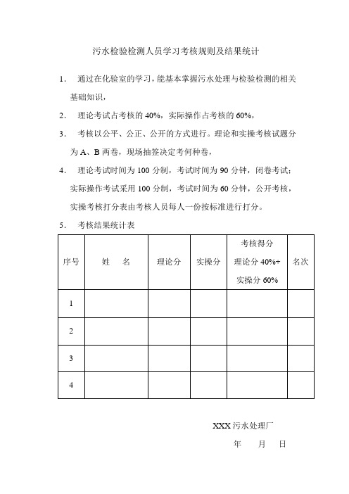 污水处理初级化验员考核