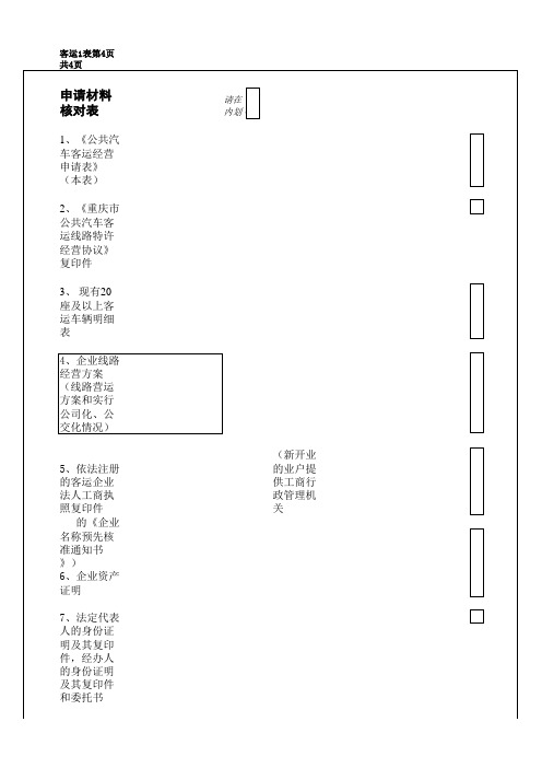 公共汽车客运经营申请表