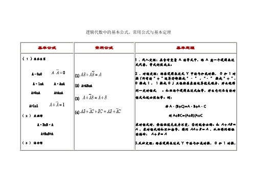 逻辑代数中的基本公式、常用公式与基本定理