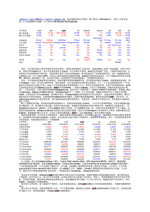 liunx(btrfs,ext3,ext4,jfs,reiserfs,xfs)文件系统比较