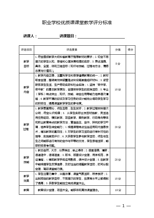 2职业学校优质课课堂教学评分标准