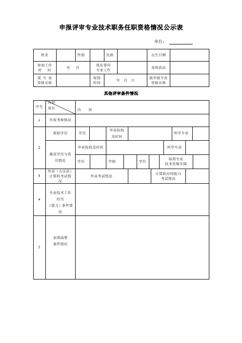 职称申报材料公示表