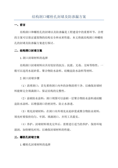 结构洞口螺栓孔封堵及防渗漏方案