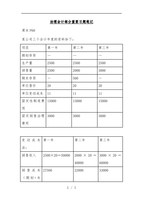 管理会计部分重要习题笔记