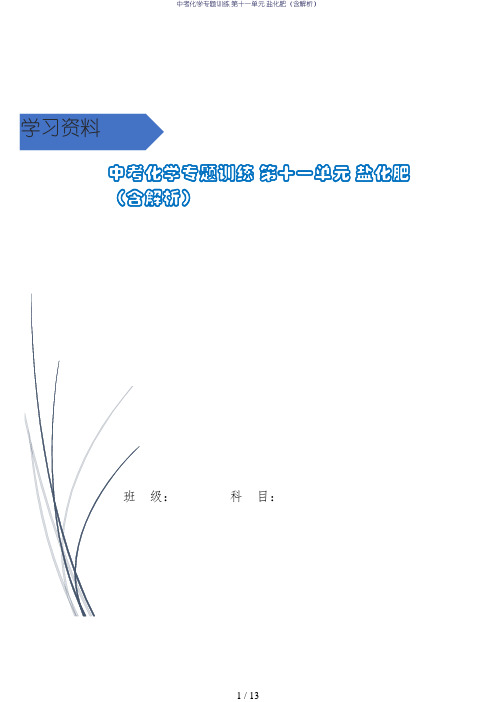 中考化学专题训练 第十一单元 盐化肥(含解析)