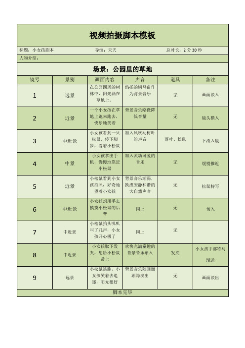 视频拍摄脚本模板