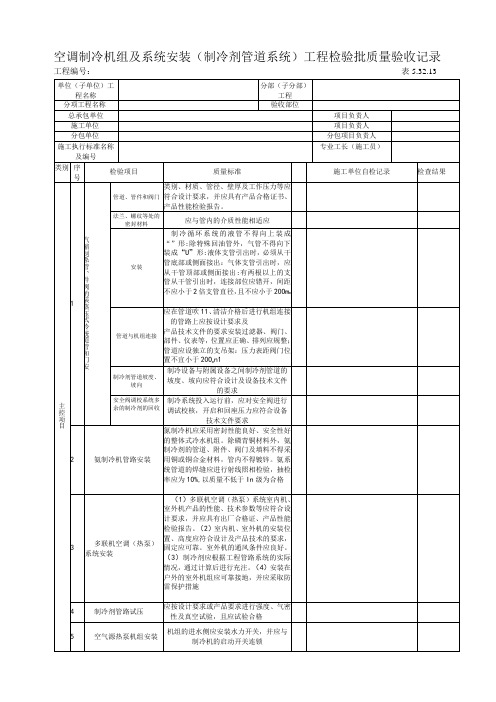 53213空调制冷机组及系统安装(制冷剂管道系统)工程检验批质量验收记录