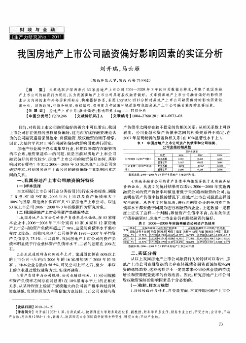 我国房地产上市公司融资偏好影响因素的实证分析