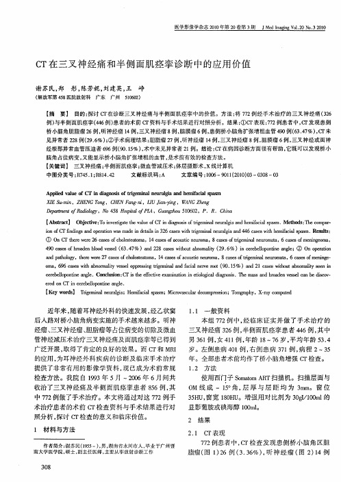 CT在三叉神经痛和半侧面肌痉挛诊断中的应用价值