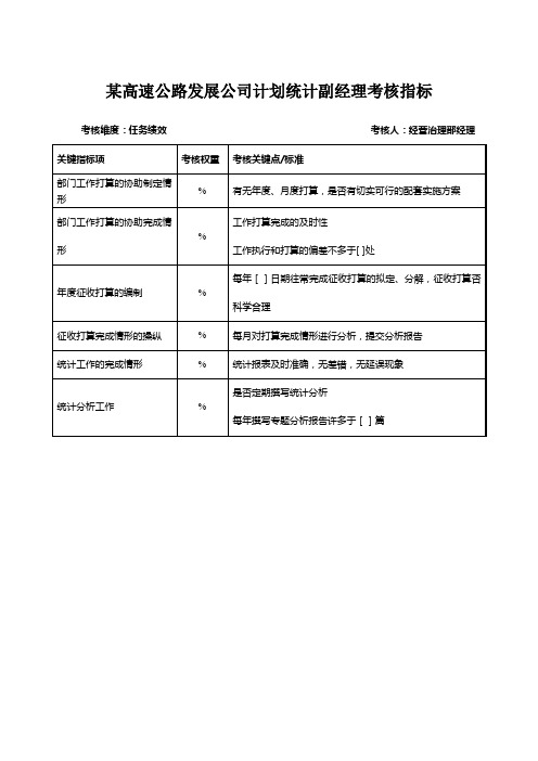 某高速公路发展公司计划统计副经理考核指标