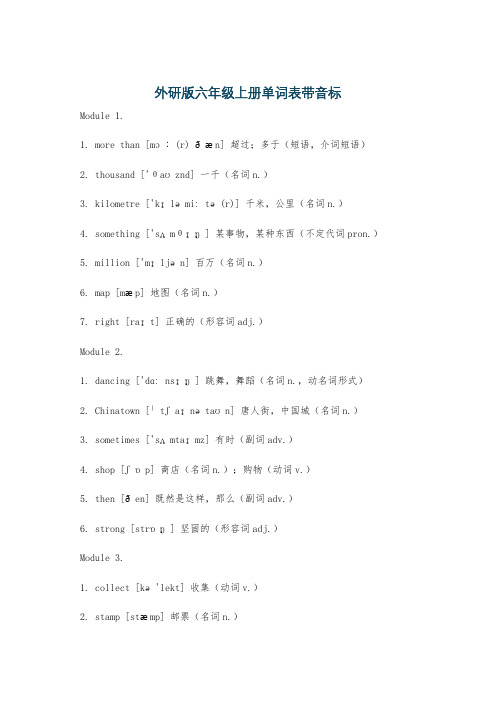 外研版六年级上册单词表带音标