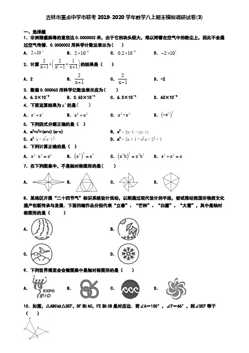 吉林市重点中学市联考2019-2020学年数学八上期末模拟调研试卷(3)